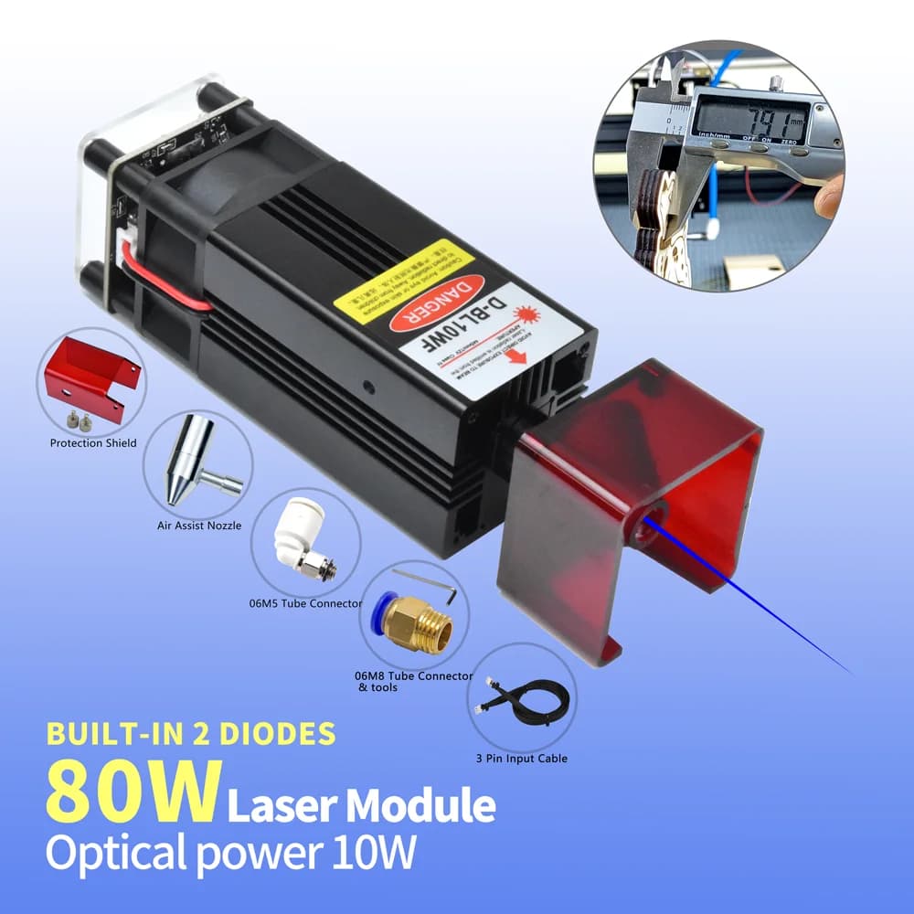 80W/40W Laser Engraver Module Head Focal Fixed 445nm Blue Light Module for CNC Laser Cutting Engraving Marking Machine Wood Tool