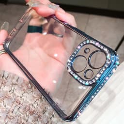 Case for iPhone 14 13 12 11 Pro Max Plus Luxury Plating Glitter Diamond Transparent Girl Female Soft Silicone Shockproof Cover