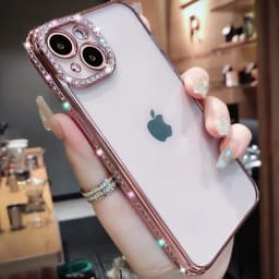 Case for iPhone 14 13 12 11 Pro Max Plus Luxury Plating Glitter Diamond Transparent Girl Female Soft Silicone Shockproof Cover