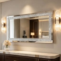 Large Decorative Wall Mirror 47.2 x 23.6 Inch Silver Crystal Rectangle Mirror Wall Mounted for Living Room Bedroom Entryway