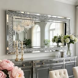 Large Decorative Wall Mirror 47.2 x 23.6 Inch Silver Crystal Rectangle Mirror Wall Mounted for Living Room Bedroom Entryway