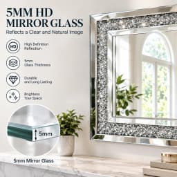 Large Decorative Wall Mirror 47.2 x 23.6 Inch Silver Crystal Rectangle Mirror Wall Mounted for Living Room Bedroom Entryway