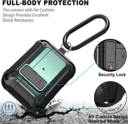For Airpods 4/Pro 2/AirPods 1/2/3 Case with Lock, Rugged Shell Military Armor Protective Cover Wireless Earphone With Keychain