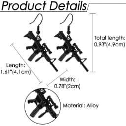 BONISKISS Pistol Handgun Gun Shaped Pendant Punk Rifle Shotgun Army Style Dangle Earrings For Men Corrente Masculina Jewelry