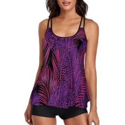 Flowy Tankini Bathing Suits For Women Push Up Padded Tummy Control Swimsuits Two Piece Swimwear Tank Tops With Boyshorts