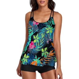 Flowy Tankini Bathing Suits For Women Push Up Padded Tummy Control Swimsuits Two Piece Swimwear Tank Tops With Boyshorts