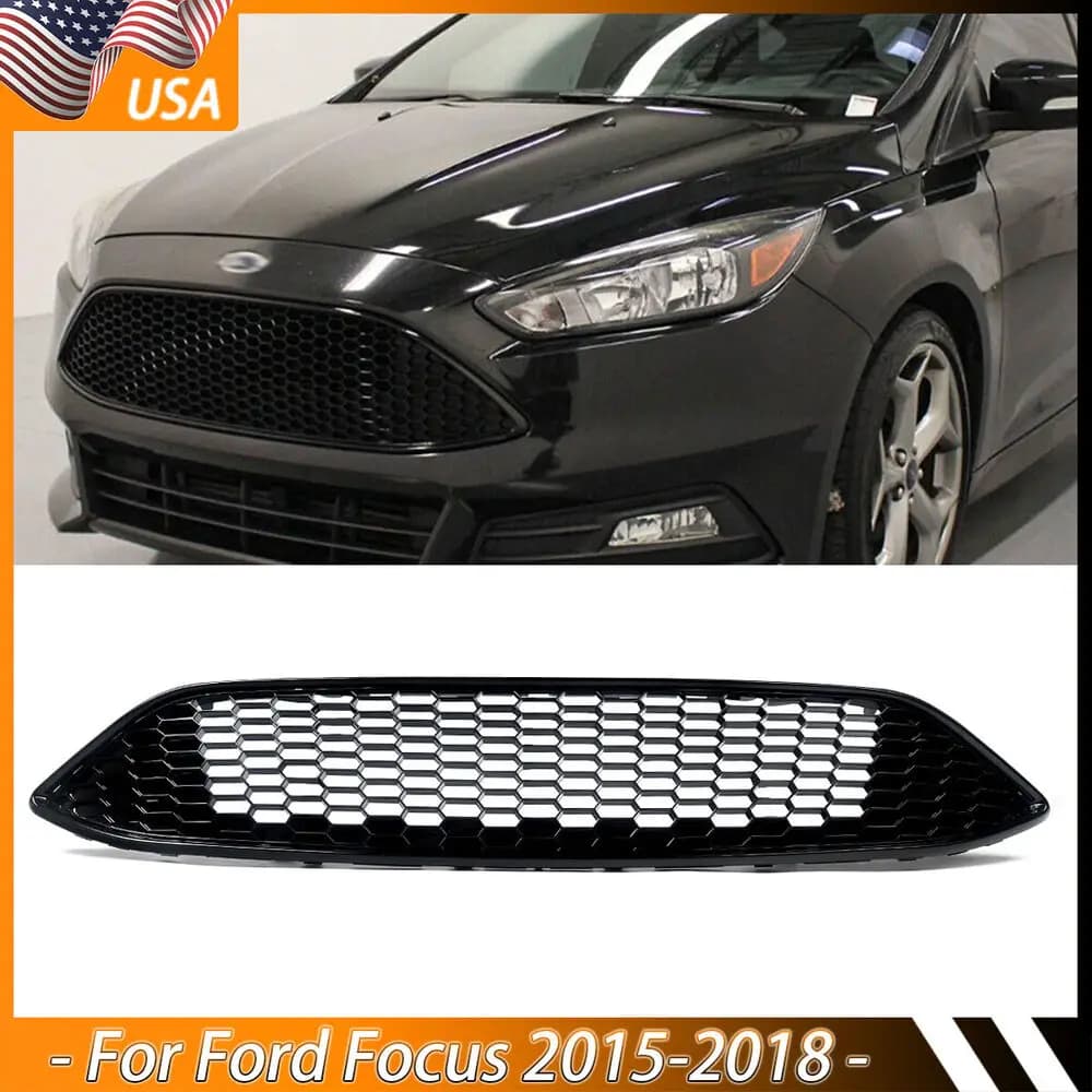 Front Upper Bumper Grille For 2015-18 Ford Focus S SE RS Gloss Black Honeycomb
