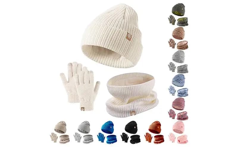 Girls Winter Hat Gloves Set  Winter Hat Scarf Gloves Set Thermal Warm Soft Knit Beanie Gloves Scarf for Camping Traveling Hiking