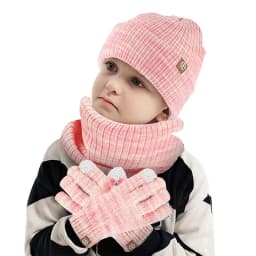 Girls Winter Hat Gloves Set  Winter Hat Scarf Gloves Set Thermal Warm Soft Knit Beanie Gloves Scarf for Camping Traveling Hiking