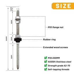 6/10Sets of SUS304 Stainless Steel Solar Hanging Bracket Bolt Set for Solar Panel Mount Kit for Any Wooden Beams