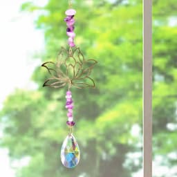 Amethyst Lotus Flower Charm Lotus Flower Crystal Pendant Window Suspension Prism Ornaments For Cars Home Offices
