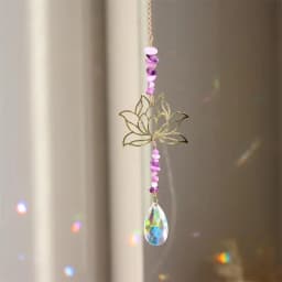 Amethyst Lotus Flower Charm Lotus Flower Crystal Pendant Window Suspension Prism Ornaments For Cars Home Offices