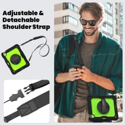 for iPad Air 11 M2 A2902 2024 , Military Grade Shockproof Protector Silicone Cover Pencil Holder+Handle Shoulder Strap