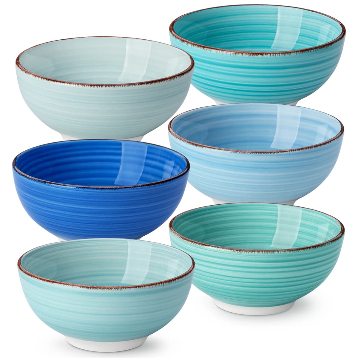 Vancasso Bonita 6-Piece 380ML/820ML Porcelain Vintage Handpainted Ceramic Soup/Mixing/Fruit/Noodle/Ramen Large Serving Bowl Set