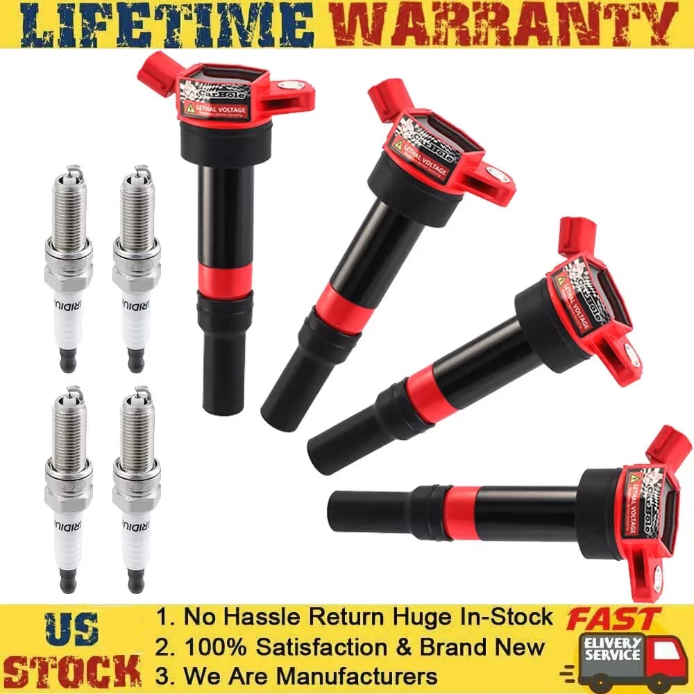 Carbole 4 Ignition Coil & 4 Platinum Spark Plug for Kia Soul Forte Hyundai Elantra UF651