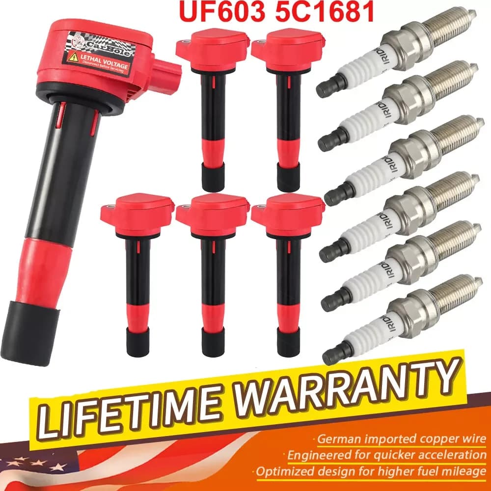 Carbole 6 Spark Plug & Ignition Coils UF603 Set of 6 for 2008-2017 Honda Odyssey 3.5L V6