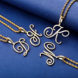 JINAO NEW Fashion Cursive Letters A-Z Pendant& Necklace Hip Hop Cubic Zircon Charm jewelry for Men Women Gifts