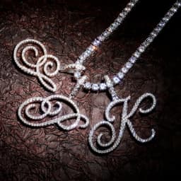 JINAO NEW Fashion Cursive Letters A-Z Pendant& Necklace Hip Hop Cubic Zircon Charm jewelry for Men Women Gifts