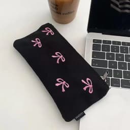 Student Pencil Case Zipper Embroidery Bow Pencil Bag Exquisite Sewing Process Pencil Pouch For High School Middle School College