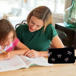 Student Pencil Case Zipper Embroidery Bow Pencil Bag Exquisite Sewing Process Pencil Pouch For High School Middle School College