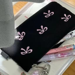 Student Pencil Case Zipper Embroidery Bow Pencil Bag Exquisite Sewing Process Pencil Pouch For High School Middle School College