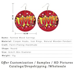 SOMEHOUR Love Queen Boom Comic Print Wooden Drop Earrings OMG LOL Bubble Cartoon Cute Pop Loops Dangle Jewelry Women Girls Gift