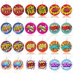 SOMEHOUR Love Queen Boom Comic Print Wooden Drop Earrings OMG LOL Bubble Cartoon Cute Pop Loops Dangle Jewelry Women Girls Gift