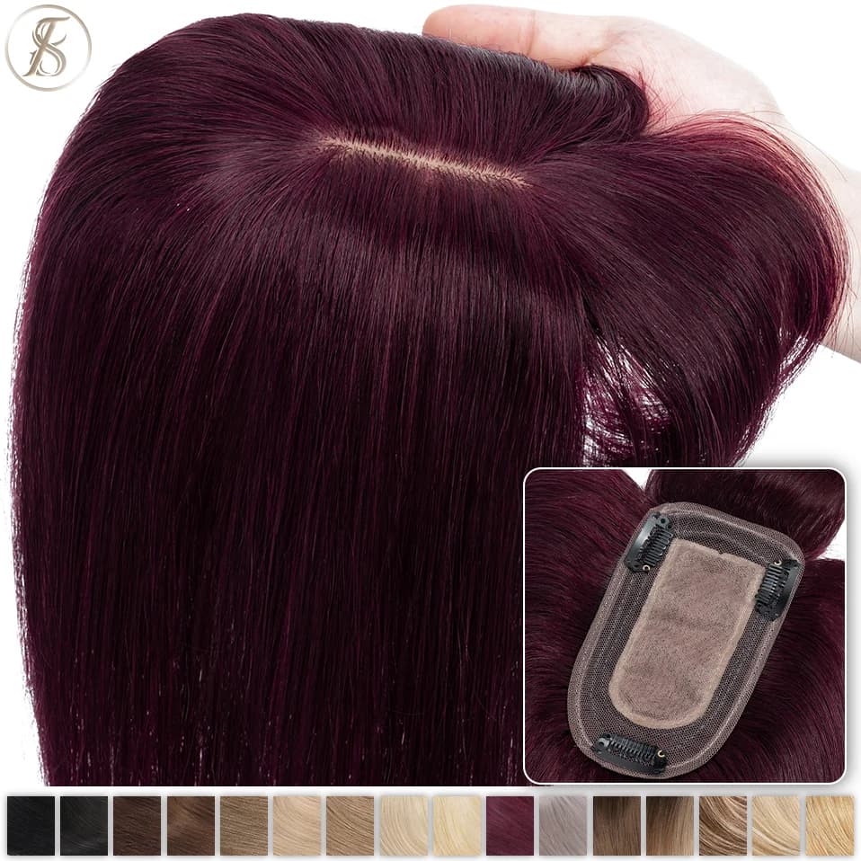 TESS Women Topper Clip In Hair Extensions 7x12.5cm Hair Toppers Natural Hair Wigs 100% Human Hair For Women Silk Base Hair Clips