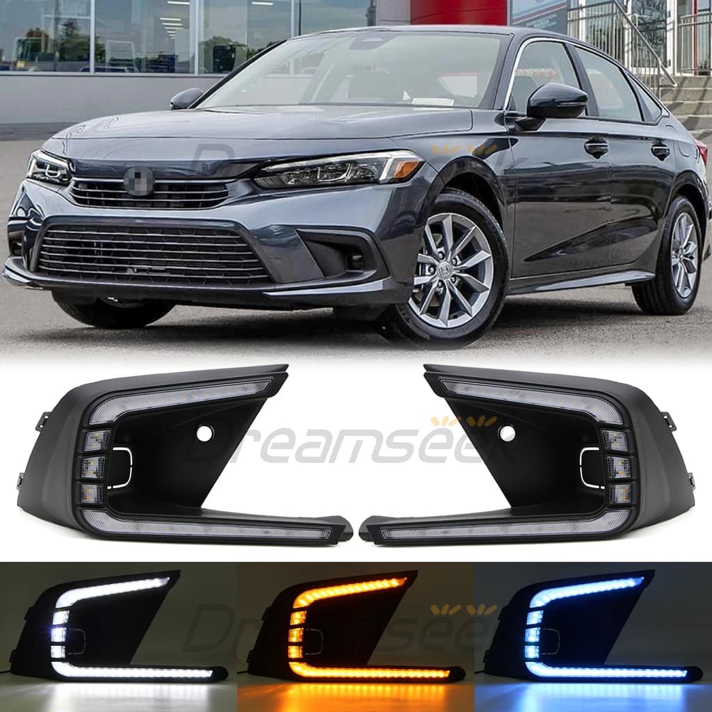 3 Color LED DRL Daytime Running Light For Honda Civic 2022 2023 Fog Lamp With Brake Dynamic Sequential Turn Signal Light