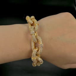 Aokaishen Bracelet for Men Box Cuban Link Charms Cubic Zircon Gold Plated Hip Hop Jewelry Spring Clasp