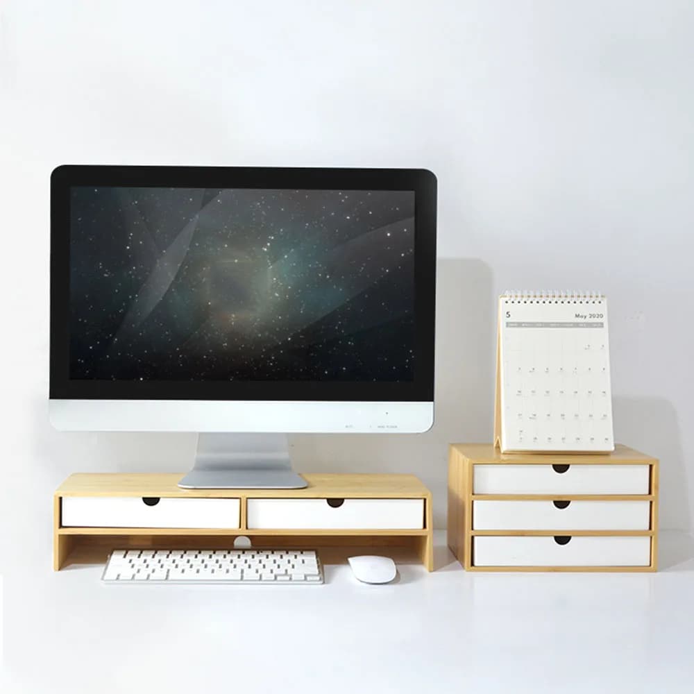 Multifunction Home Bamboo Organizing Rack Monitor Raised Shelf Office Computer Desktop Riser Rack Table Display Storage Holder