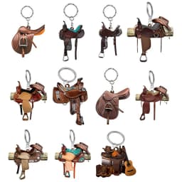 Horse Western Cowboy Saddle Shape Keychain Acrylic Charm Pendant Hanging Keyring Decoration Car Key Rings Holder Gifts Not 3D