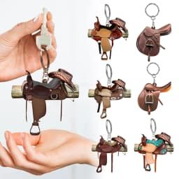 Horse Western Cowboy Saddle Shape Keychain Acrylic Charm Pendant Hanging Keyring Decoration Car Key Rings Holder Gifts Not 3D