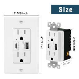2PK 4.2/5.8A 110V Dual USB Port Type C Wall Socket with LED Indicator Charger AC Power Receptacle Tamper Resistant Outlet Panel