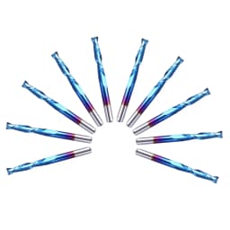 Genmitsu 10Pcs Nano Blue Coat Flat Nose End Mill CNC Router Bits, 1/8" Shank Spiral Upcut, 1 Flute/2 Flute End Mill Set