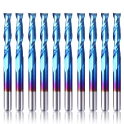 Genmitsu 10Pcs Nano Blue Coat Flat Nose End Mill CNC Router Bits, 1/8" Shank Spiral Upcut, 1 Flute/2 Flute End Mill Set