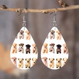 SOMESOOR Cute Animal Series Ear Jewelry - Cartoon Puppy Kitten Cow Pattern Print Wooden Teardrop Earrings For Girls Kid Daughter