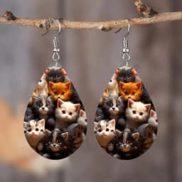 SOMESOOR Cute Animal Series Ear Jewelry - Cartoon Puppy Kitten Cow Pattern Print Wooden Teardrop Earrings For Girls Kid Daughter