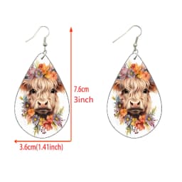 SOMESOOR Cute Animal Series Ear Jewelry - Cartoon Puppy Kitten Cow Pattern Print Wooden Teardrop Earrings For Girls Kid Daughter