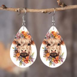 SOMESOOR Cute Animal Series Ear Jewelry - Cartoon Puppy Kitten Cow Pattern Print Wooden Teardrop Earrings For Girls Kid Daughter