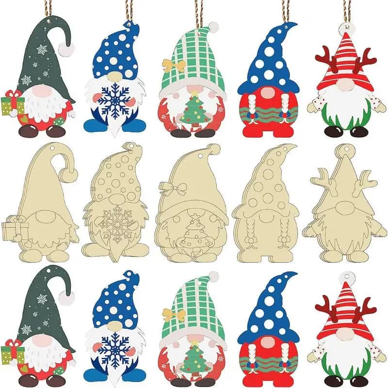25Pcs Unfinished Christmas Gnome DIY Craft Home Decor Party Favors Holiday Gnome Ornaments With Rope For Christmas Tree Decor
