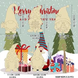 25Pcs Unfinished Christmas Gnome DIY Craft Home Decor Party Favors Holiday Gnome Ornaments With Rope For Christmas Tree Decor