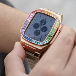 Luxury Diamond Stainless Steel Case Modification Kit for Apple Watch 6 5 4 SE Rubber&Leather Band IWatch Series 44mm Refit Mod