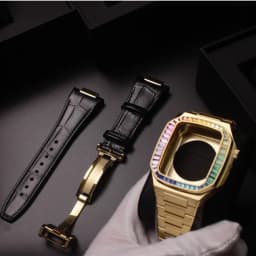 Luxury Diamond Stainless Steel Case Modification Kit for Apple Watch 6 5 4 SE Rubber&Leather Band IWatch Series 44mm Refit Mod