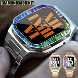 Luxury Diamond Stainless Steel Case Modification Kit for Apple Watch 6 5 4 SE Rubber&Leather Band IWatch Series 44mm Refit Mod