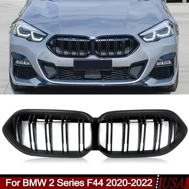 For BMW F44 220i Gran Coupe 2020-2022 Dual Slats Front Bumper Grille Gloss Black