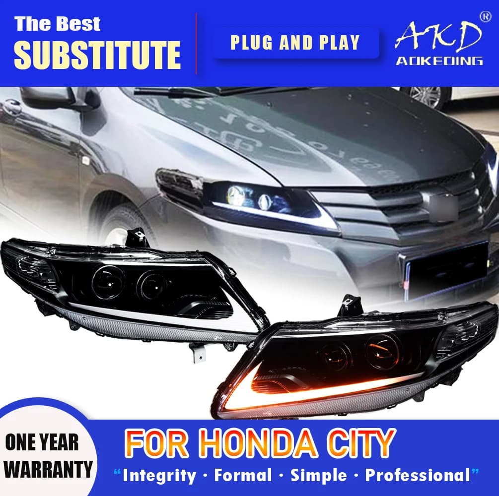 AKD Head Lamp for Honda CITY LED Headlight 2008-2014 Headlights CITY DRL Turn Signal High Beam Angel Eye Projector Lens