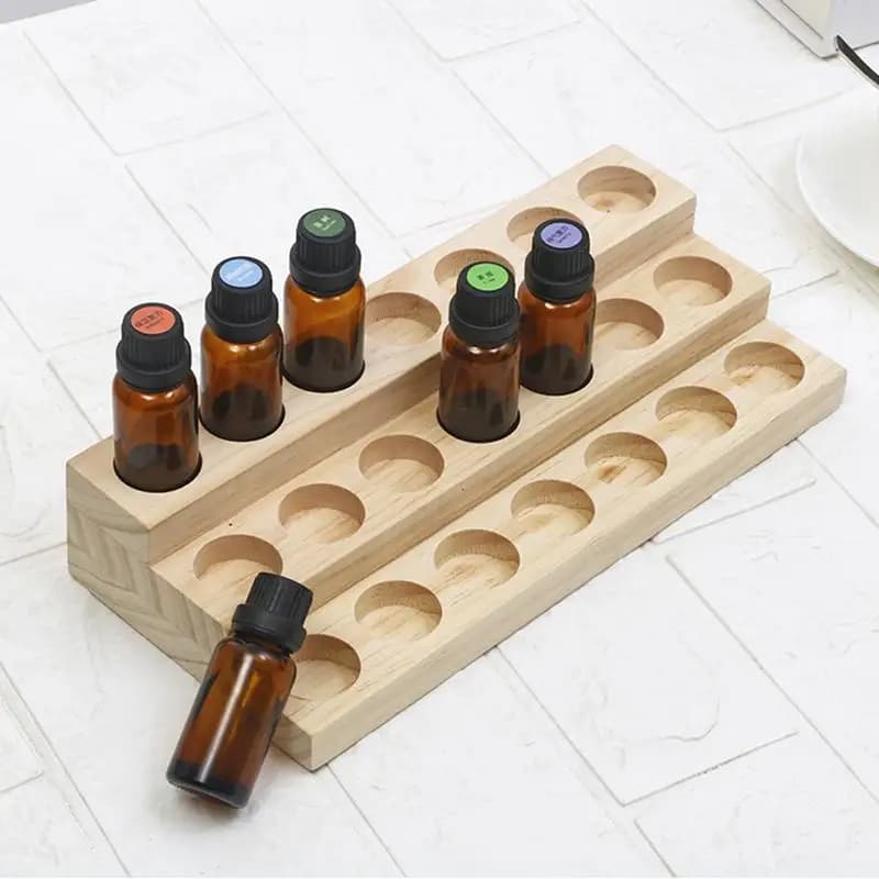 18 Slots Natural Wood Essential Oil Display Stands Holder Rack Storage Organizer Perfume Aromatherapy Nail Polish Storage Tray