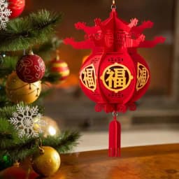 Chinese New Year Lanterns Lucky Non-woven 3D Puzzle Lantern with Chinese Red Fu 2024 Spring Festival Decorations Hangings