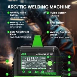 AC/DC TIG Welder 200A Pulse AIT200P AIXZ 5 in 1 HF TIG ARC Stick Spot Welder Aluminum IGBT Inverter Welding Machine EU Plug